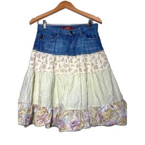 TYTE Jeans VTG Y2k Skirt Patchwork size 3 Cottagecore Girly Floral Country Boho